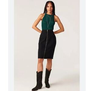 NWT ba&sh Thais Black Denim Zipper Skirt in Blackstone